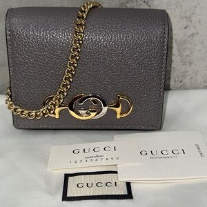 Gucci Grainy Calfskin Zumi Chain Card Case Wallet mini micro purse bag